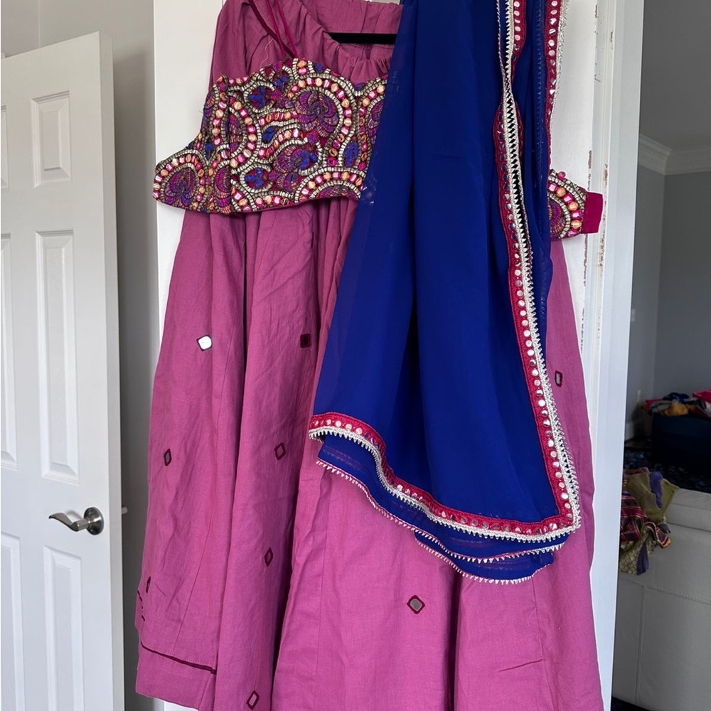 Pink and Blue Embellished Traditional choli set